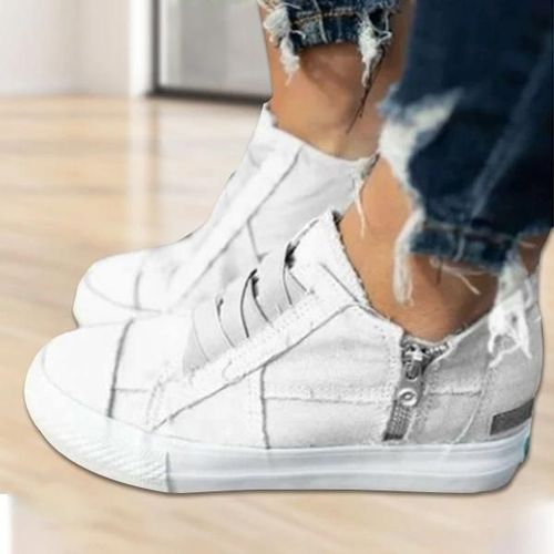 Chaussures De Soutien De L'arche À Ressort Semelle Épaisse Chaussures En Toile Décontractées Avec Fermeture À Sangle Élastique Mise En Place Rapide Pour Les Femmes Au Quotidien Blanc,40