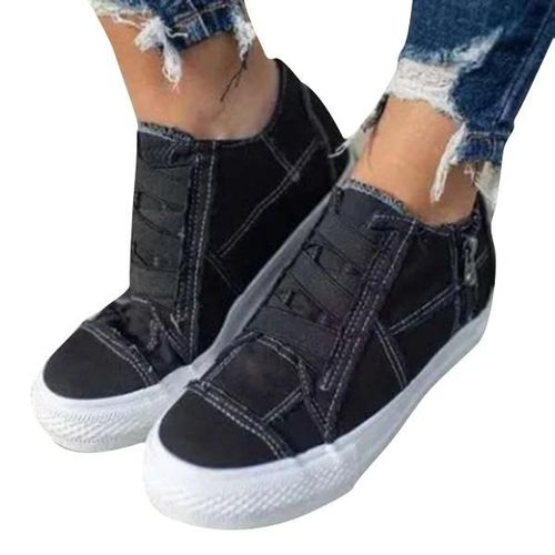 Chaussures De Soutien De L'arche À Ressort Semelle Épaisse Chaussures En Toile Décontractées Avec Fermeture À Sangle Élastique Mise En Place Rapide Pour Les Femmes Quotidiennement Noir,38