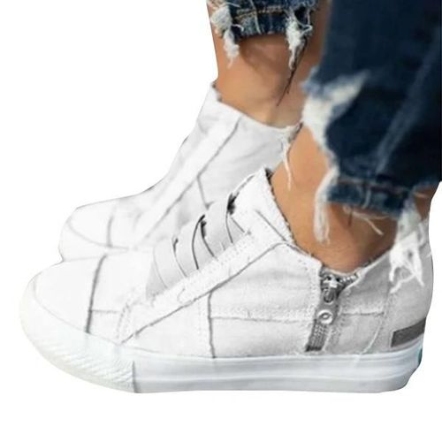 Chaussures De Soutien De L'arche À Ressort Semelle Épaisse Chaussures En Toile Décontractées Avec Fermeture À Sangle Élastique Mise En Place Rapide Pour Les Femmes Au Quotidien Blanc,43