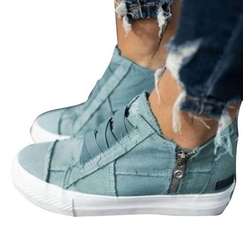 Chaussures De Soutien De L'arche À Ressort Semelle Épaisse Chaussures En Toile Décontractées Avec Fermeture À Sangle Élastique Mise En Place Rapide Pour Les Femmes Quotidiennement Bleu,35