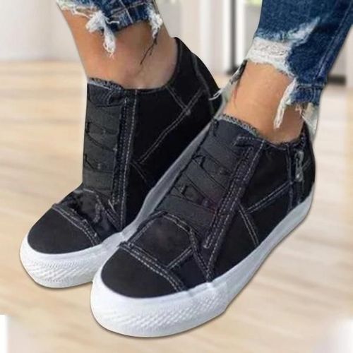 Chaussures De Soutien De L'arche À Ressort Semelle Épaisse Chaussures En Toile Décontractées Avec Fermeture À Sangle Élastique Mise En Place Rapide Pour Les Femmes Quotidiennement Noir,36