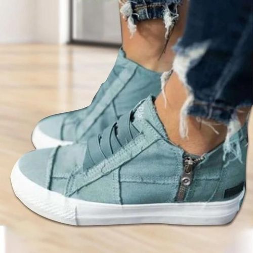 Chaussures De Soutien De L'arche À Ressort Semelle Épaisse Chaussures En Toile Décontractées Avec Fermeture À Sangle Élastique Mise En Place Rapide Pour Les Femmes Quotidiennement Bleu,38