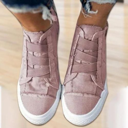 Chaussures De Soutien De L'arche À Ressort Semelle Épaisse Chaussures En Toile Décontractées Avec Fermeture À Sangle Élastique Mise En Place Rapide Pour Les Femmes Au Quotidien Rose,38