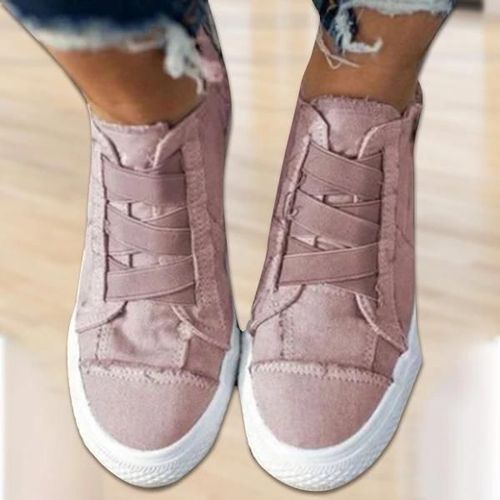 Chaussures De Soutien De L'arche À Ressort Semelle Épaisse Chaussures En Toile Décontractées Avec Fermeture À Sangle Élastique Mise En Place Rapide Pour Les Femmes Au Quotidien Rose,39