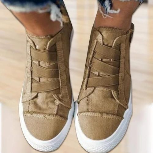 Chaussures De Soutien De L'arche À Ressort Semelle Épaisse Chaussures En Toile Décontractées Avec Fermeture À Sangle Élastique Mise En Place Rapide Pour Les Femmes Au Quotidien Kaki,41