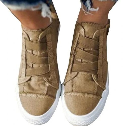 Chaussures De Soutien De L'arche À Ressort Semelle Épaisse Chaussures En Toile Décontractées Avec Fermeture À Sangle Élastique Mise En Place Rapide Pour Les Femmes Au Quotidien Kaki,42