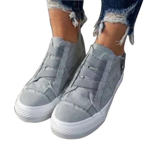 Chaussures De Soutien De L'arche À Ressort Semelle Épaisse Chaussures En Toile Décontractées Avec Fermeture À Sangle Élastique Mise En Place Rapide Pour Les Femmes Au Quotidien Gris,36