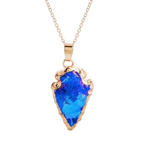 Femmes Alliage Faux Cristal Goutte Pendentif Chaîne Réglable Collier Bijoux (Bleu)