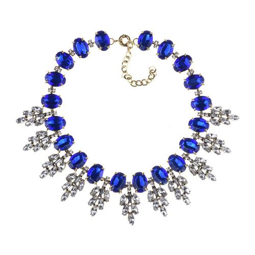 Femmes Rétro Feuille Forme Strass Pendentif Alliage Chaîne Collier Bijoux Cadeau(Bleu)
