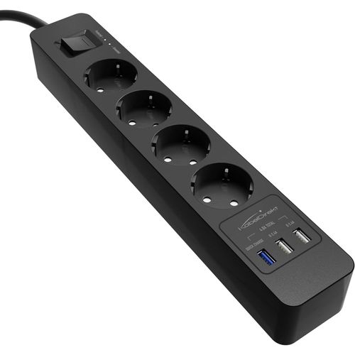 GOTHICANA BY EMP¿ Bloc Multiprise Avec 4 Prises (Usb, Quick Charge 3.0, Charge Jusqu¿À 3× Plus Rapide Selon L¿Appareil, Protection Parafoudre/Surtension, Testé Par Tüv, Noir)