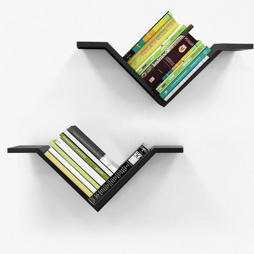 Gothicana By Empetagere Livre Murale Noir, Lot De 2 Étagères Flottantes En Forme D'oie Sauvage, Décoration Murale Moderne En Forme De V Pour Chambre À Coucher, Salon, Chambre D'enfant