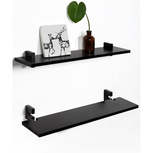 Gothicana By Emplot De 2 Étagères Flottantes En Bois Noir À Fixation Murale, Étagère Minimaliste Moderne Avec 60 X 12 Cm, Étagère De Rangement Décorative Pour Chambre À Coucher, Salon, Étude, Bureau