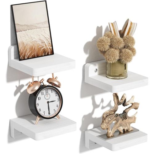 Gothicana By Emppetites Étagères Murales Lot De 4, 10cm Étagère Murale Bois, Étagère Murale Décoration Moderne Pour Petits Objets Et Chambre Salon Salle De Bains Cuisine (Pure White) Blanc