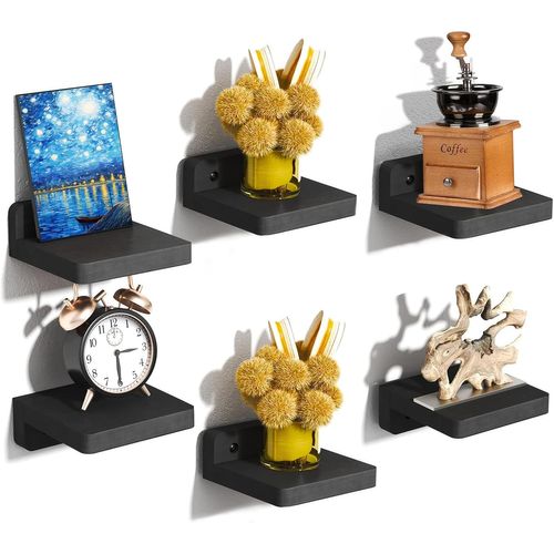 Gothicana By Emplot De 6 Etagere Murale Noir, Tablette Murale Bois, 10cm Petite Etagere Murale, Étagère Murale Noir Décoration Moderne Pour Petits Objets Et Chambre Salon Salle De Bains Cuisine