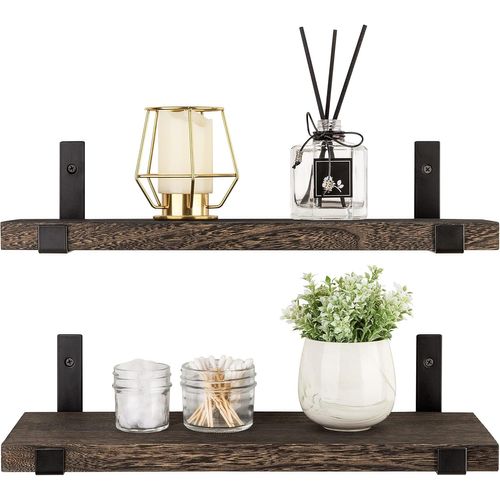 Gothicana By Emplot De 2 Étagères Murales Rustiques En Bois Avec Supports Pour Salon, Chambre À Coucher, Salle De Bain, Cuisine, Bureau À Domicile - 60 Cm