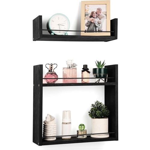 Gothicana By Emplot De 2 Etagères Murales Flottantes Rustiques Noires - Étagère Murale En Bois - Etagere Salle De Bain - Cuisine - Salon - Étagere Ou Support De Rangement Et Décoration
