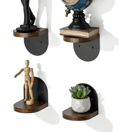 Gothicana By Emplot De 4 Petites Etagere Murale Noir, Tablettes Flottantes En Bois Avec Piètement En Métal Pour Petits Objets, Tablette Murale De Décoration Rustique Pour Chambre, Salon, 10x10cm, Vis