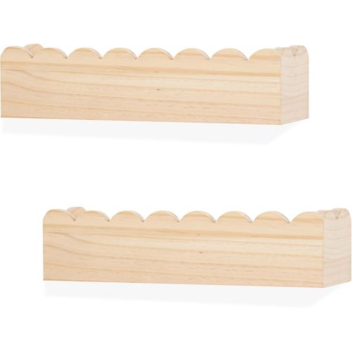 Gothicana By Emplot De 2 Étagères Festonnées Flottantes En Bois De Pin Pour Chambre D'enfant Et Jouets De Bébé, À Bords Ondulés, Pré-Assemblée, Pin Naturel