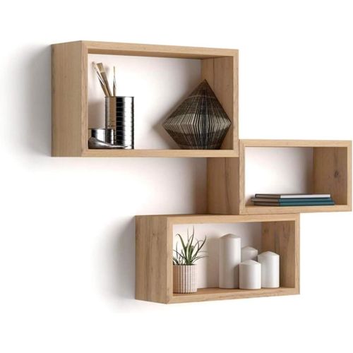 Gothicana By Emplot De 3 Cubes Muraux Rectangulaires, Giuditta, Bois Rustique, Mélaminé, Étagères Murales Cubes Pour Cuisine Et Salon, Made In Italy