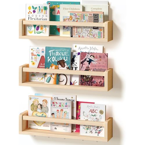 Gothicana By Empétagère Murale Enfant Lot De 3-42cm Étagère Livre Enfant Avec Affichage À Suspendre Pour Photos, Bois Bibliothèque Enfant, Étagère Flottante Chambre Enfant Pour D'enfant Salle De Jeux