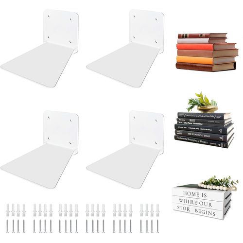 Gothicana By Emplot De 4 Bibliothèques Flottantes Invisibles - Étagère Murale Moderne En Métal Blanc Pour Chambre À Coucher - Petite Bibliothèque Avec Design Minimaliste