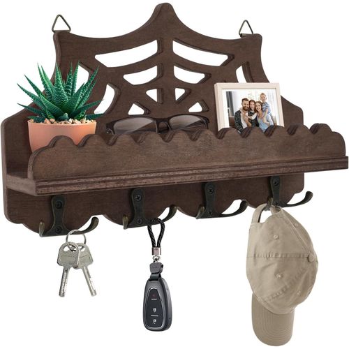 Gothicana By Empporte-Clés Mural En Bois Avec 9 Crochets À Clés, Étagère À Clés Avec Étagère Pour Courrier, Téléphone, Petite Décoration, Idéal Pour Entrée, Bureau Et Couloir