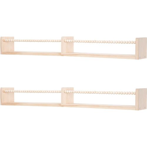 Gothicana By Emplot De 2 Étagères Murales Flottantes Pour Chambre D'enfant - Décoration Avec Barre En Perles De Bois - 81,5 Cm