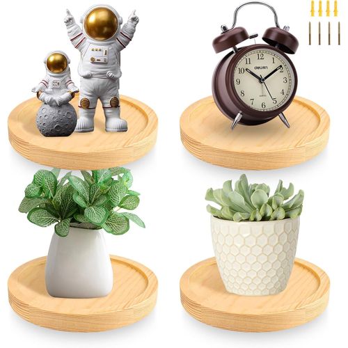Gothicana By Emp4 Pièces Étagères Murales Bois, 15 Cm Etagères Murales Rondes, Étagère Murale Flottante, Petite Planche Murale Décoration Moderne Rangement Pour Photos Plantes Bougie De Enpour Salon,