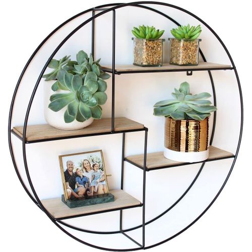 Gothicana By Empintimo Living - Étagère Murale Ronde Avec 4 Tablettes - Bois Et Fil Métal Noir - Style Moderne Et Géométrique Pour Chambre, Salon, Séjour, Cuisine, Salle De Bain - Livrée Montée