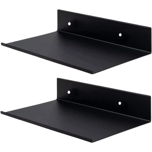 Gothicana By Emppetite Etagere Murale 2 Pièces Étagères Murales En Métal Noir Tablettes Flottantes Pour Décorations Étagère Murale En Alliage D'aluminium Étagère De Rangement Style Industriel Vis Inc