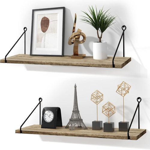 Gothicana By Empétagère Murale En Bois Étagères Suspendues Cuisine Fer Forgé Pratique Étagères Décoratives En Bois Pour Le Salon Chambre Lot De 2