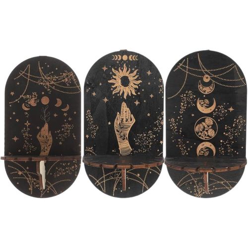 Gothicana By Emplot De 3 Étagères En Cristal En Bois Mural En Cristal - Huiles Essentielles - Phase De Lune - Étagère, Lune - Soleil, Pierres De Guérison - Support - Décoration Pour Salon