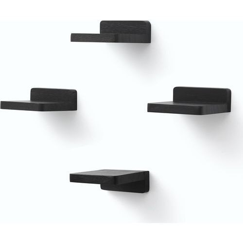 Gothicana By Emplot De 4 Petites Étagères Murales Flottantes Carrées En Bois Pour Petits Objets, Décoration Pour Chambre À Coucher, Salon, 10,2 X 10,2 X 4 Cm (Noir Rustique)