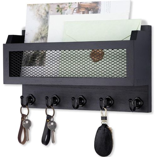 Gothicana By Empporte-Lettres Et Clés Pour Décoration Murale, Organiseur De Clés Mural En Bois De 27,9 Cm Avec 5 Crochets Pour Clés, Étagère De Rangement Murale Pour Entrée, Couloir (Noir)