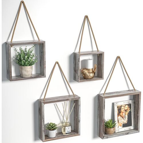 Gothicana By Empmk571a Lot De 4 Étagères Carrées Flottantes À Suspendre En Bois Rustique Pour Salon, Chambre À Coucher, Bureau