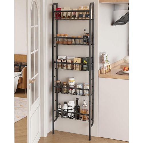 Gothicana By Empetagère Étroite Pour Salle De Bain, Étagère Murale Pour Cuisine, Étagère À 5 Niveaux, Étagère À Livres, Étagère En Métal Multifonctionnelle Pour Les Espaces Restreints-Noir