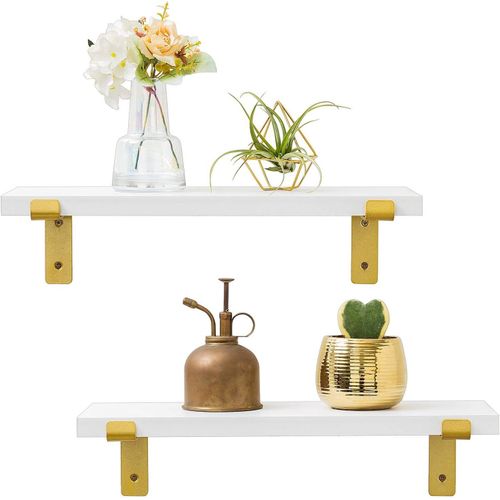 Gothicana By Emplot De 2 Étagères Flottantes En Bois Rustique Moderne Avec Supports À Lèvres Pour Chambre À Coucher, Salon, Salle De Bain, Cuisine, Bureau 17""L Blanc