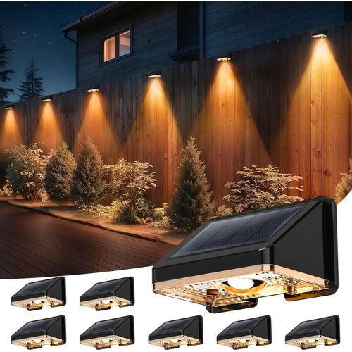 Applique Solaire Exterieur 8 Unités Lumiere Solaire Extérieur Jaune Lampe Solaire Murale Exterieur Étanche Avec Joli Éclairage D' Pour Clôture, Mur Et Jardin
