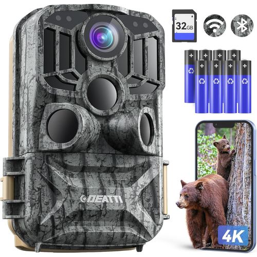 Camera De Chasse Connectée Telephone, 4K 48Mp Hd Camera Chasse, Wifi Camera Infrarouge Vision Nocturne Animaux Caméra Piege Photographique, 120°/Ip66, Carte 32Gb Et Piles 8X Incluses