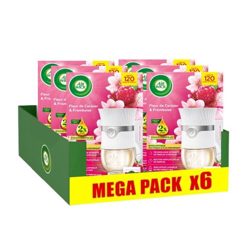AIR WICK Lot de 6 Diffuseurs Electrique désodorisant Huiles essentielles Fleur de Cerisier & Framboise