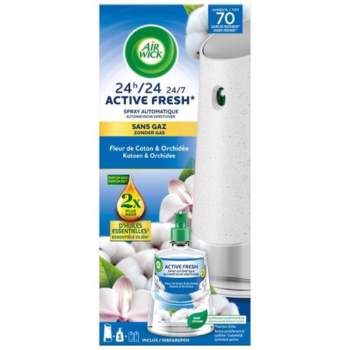 AIR WICK Diffuseur spray automatique désodorisant sans gaz Active Fresh + 1 recharge Fleur de Coton & Orchidée