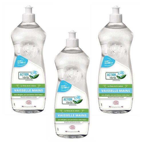 ACTION VERTE Lot de 3 Flacons 1L liquide vaisselle main ECOCERT