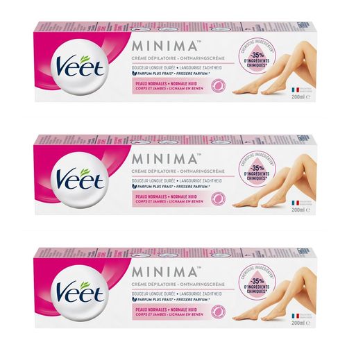 Veet Lot De 3 Crèmes Dépilatoire Minima - Douceur Longue Durée - Peaux Normales - 200ml 