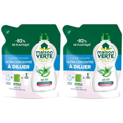 MAISON VERTE Lot de 2 Liquides Vaisselle Ultra concentré à Diluer Aloe Vera 150ml