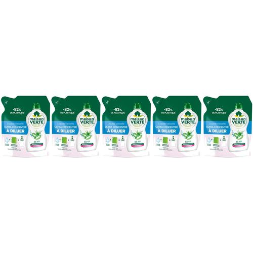 MAISON VERTE Lot de 5 Liquides Vaisselle Ultra concentré à Diluer Aloe Vera 150ml