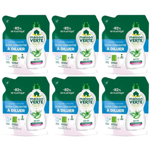 MAISON VERTE Lot de 6 Liquides Vaisselle Ultra concentré à Diluer Aloe Vera 150ml