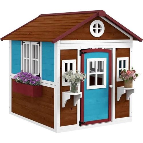 Maison Enfant Extérieure, Avec Porte, Fenêtres Et Jardinières, Cabane De Jardin Pour Enfant 3-8 Ans, 114 X 126,4 X 135 Cm, Marron