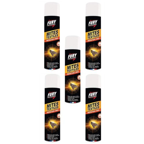 Fury Lot de 5 Aérosols 400 ml Anti-Mites et Larves Textiles Pulvérisation Sèche