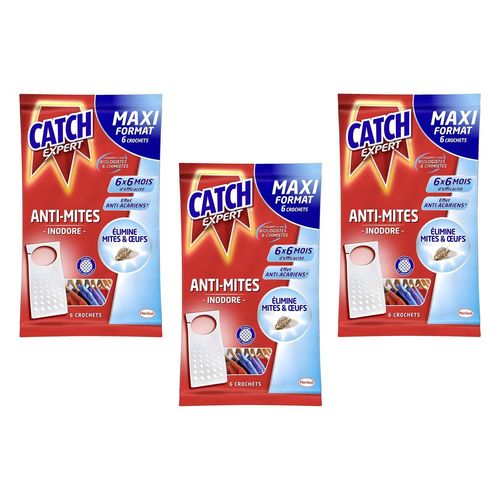 CATCH Lot de 3 Etuis de 6 Crochets Anti-Mites inodore MAXI FORMAT