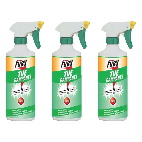 Fury Lot de 3 Pistolets 500 ml Insecticide Tue Rampants 3 mois de Protection